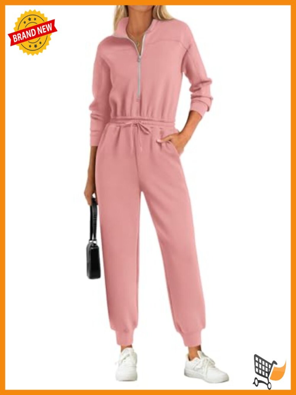 PRETTYGARDEN Long Sleeve Half-Zip Jumpsuit Women's Tapered Leg Travel Outfit